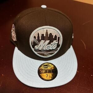 New York Mets brown turquoise new era fitted hat size 7 1/2